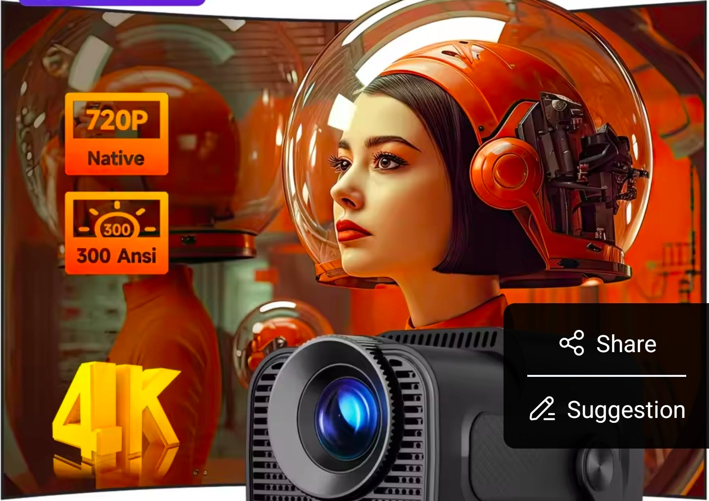 Smart 4K Ultra HD Mini Projector – 180° Rotatable Home Cinema